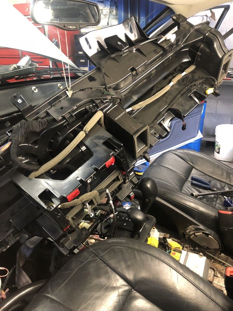 Dashboard removed for heater core replacement at American & Import Automotive in Mount Vernon, WA